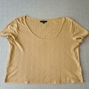 American Eagle Outfitters Ribbed Scoop Crop Top in Mustard Yellow